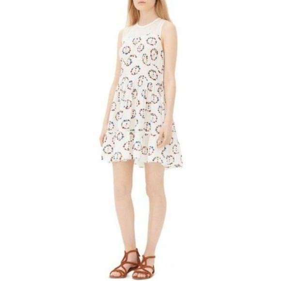 Sandro Replay Printed Silk Dress in Ecru Peace Sig - Picture 2 of 10